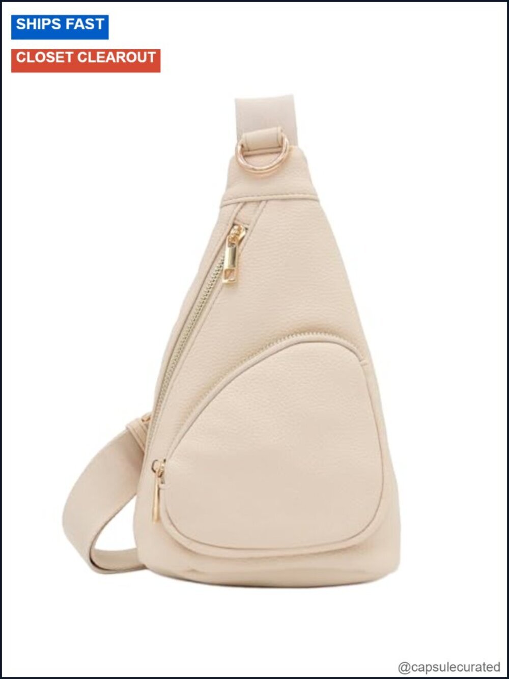 Faux Leather Crossbody Sling Bag with Gold Tone Hardware & Adjustable Strap
